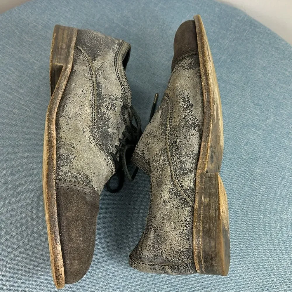 All Saints Spitalfields Men’s Silver Metallic Gray Suede Oxford Shoes Size 45/12